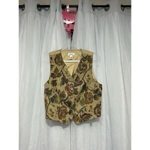 Vintage Talbots Woven Tapestry Button Vest Women Size M Cottagecore Floral